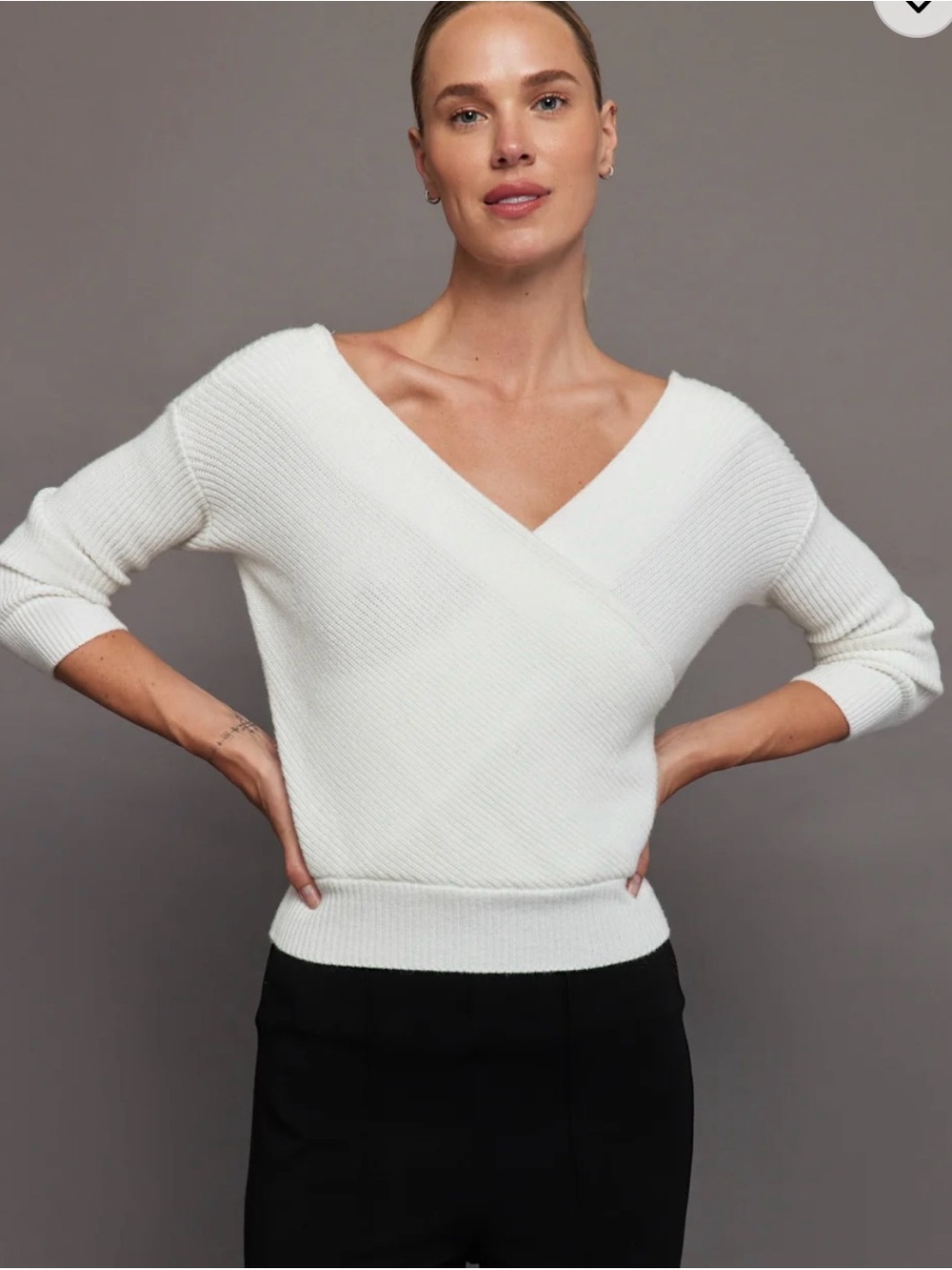 Carbon38 Ribbed Wrap Crossover Sweater Winter White Small NWT